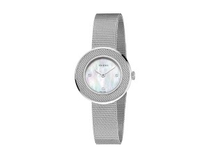 Ceasuri de dama, marca Gucci U-Play 27mm Stainless Steel Mesh Watch-YA129517 Stainless Steel/Mother Of Pearl