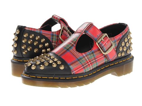 Balerinii Dr. Martens vor aduce confortul de care au nevoie picioarele tale, ii vei indragi ani la randul si te vor face sa ai incredere crescuta in proprii tai pasi, oriunde vei merge, oriunde te vei afla. Vei fi cu adevarat mandra si oricand la moda cu noul tau brand de incaltaminte, ce te va reprezenta cu stil.. Balerini cu tinte si carouri Dr. Martens Liliha Studded T-Bar ShoeBlack Smooth Red Stewart Tartan Leather