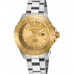 Ceas Fashion Invicta Watch 15331 Women's Pro Diver Gold Tone Dial Stainless Steel. Ceasurile de mana Invicta sunt unele dintre cele mai apreciate ceasuri de dama si barbati din lume. Numele acestui brand vine din latinul invincibil iar designul acestor ceasuri reprezinta pe deplin cuvantul de origine: sunt indraznete, inovatoare, de o calitate impecabila, cu un aspect perfect si totodata - tinand cont de preturile la care sunt acestea comercializate - castiga in majoritatea comparatiilor cu alte marci de ceasuri cand vine vorba de raportul calitate - pret.